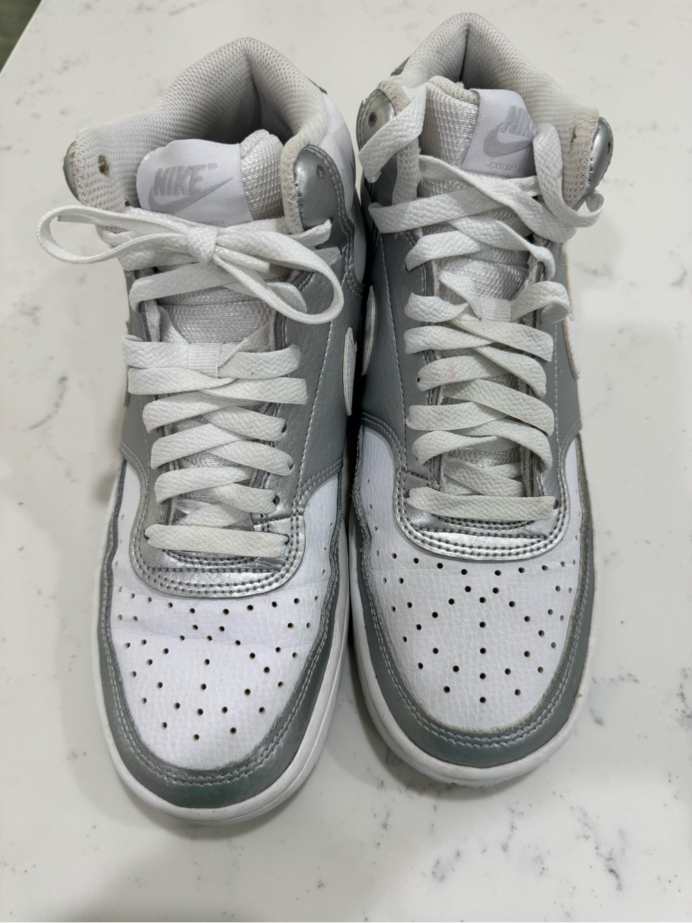 Nike Court Vision Mid Womens Sz 8.5 White Metallic Silver CD5436-108